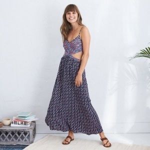 Cutout pink and blue floral maxi dress